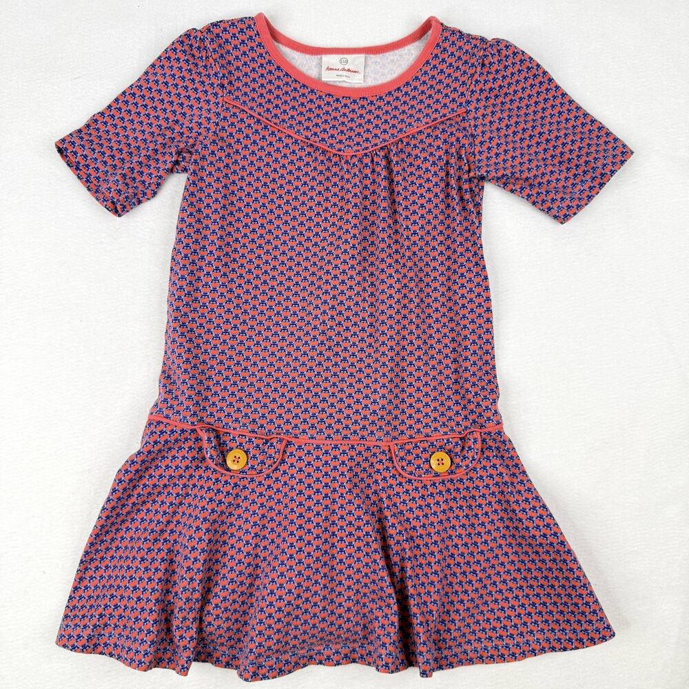 Hanna Andersson Dress Girls 5 110 Pink Owl Knit Short Sleeve Drop Waist Skater